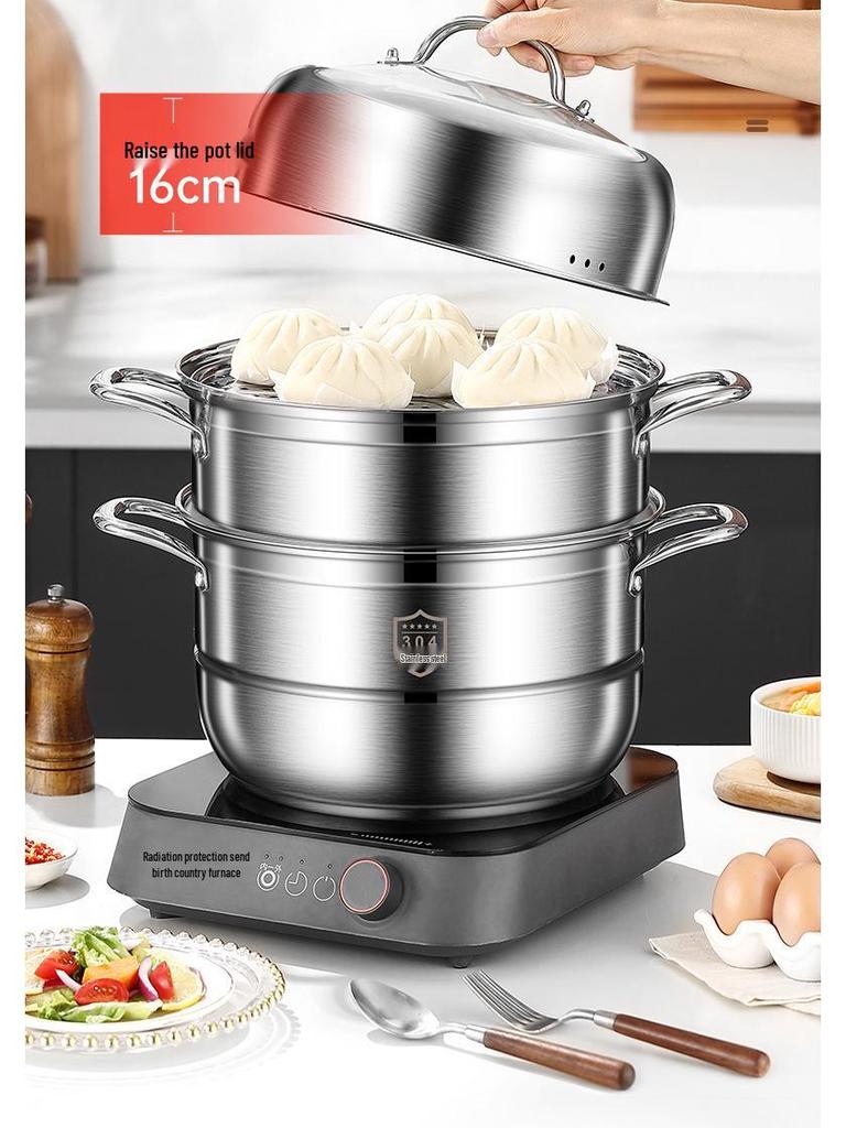 Three-Layer Multi-Functional 304 Stainless Steel Steamer Pot with Large Capacity for Steaming and Boiling