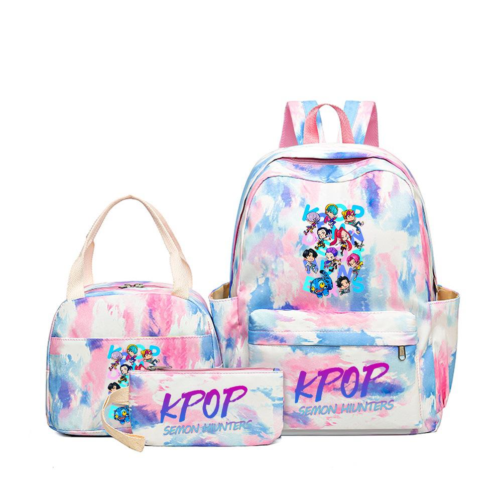 Demon Hunters Three-Piece Children'S School Bag Large Capacity 3D Digital Color Printing Kindergarten School Bag Meal Bag Pencil Bag