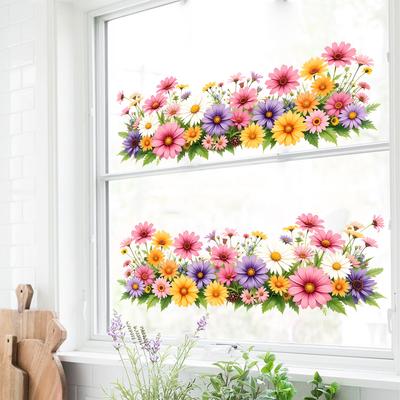 Colorful Daisy Flower Static Cling Window Sticker PVC Glossy Removable for Store Window Home Decor Art