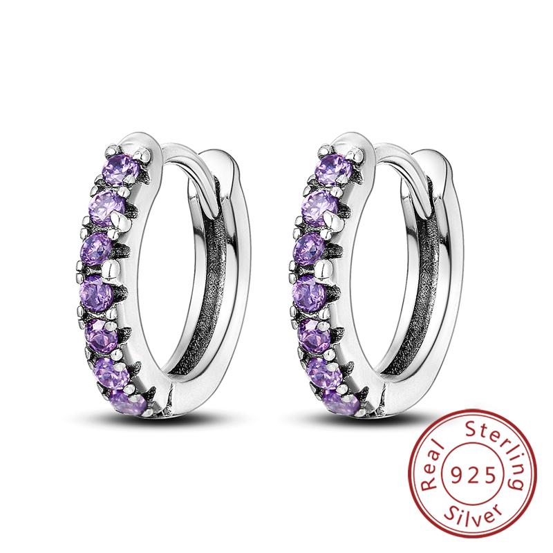 New Original 925 Silver Hoop Earrings Purple Zircon Flowers Butterflies Studs Earring For Women Wedding Engagement Gift