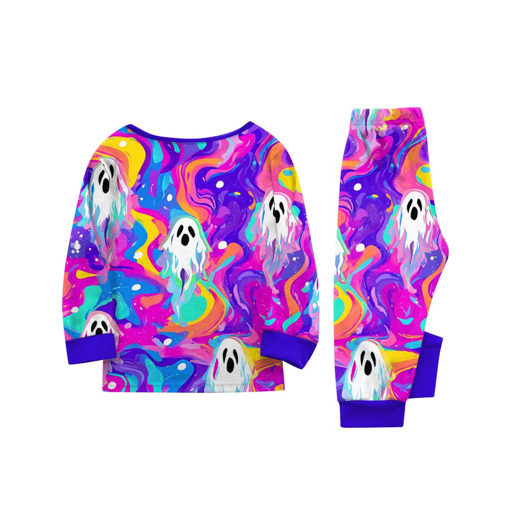 Matching Family Halloween Print Loungewear Set - Long Sleeve Top and Pants for Parents and Kids