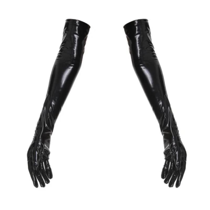 PU Leather Dress With Glove Stockings Punk Gothic Sexy Bodycon Mini Lingerie Dress Latex Catsuit Women Club Party Outfits