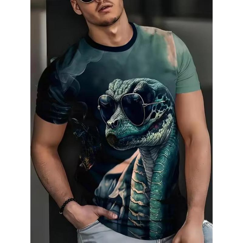 New Summer Men's Fashion T-shirt Personality Snake Printed Men's T-shirt Top