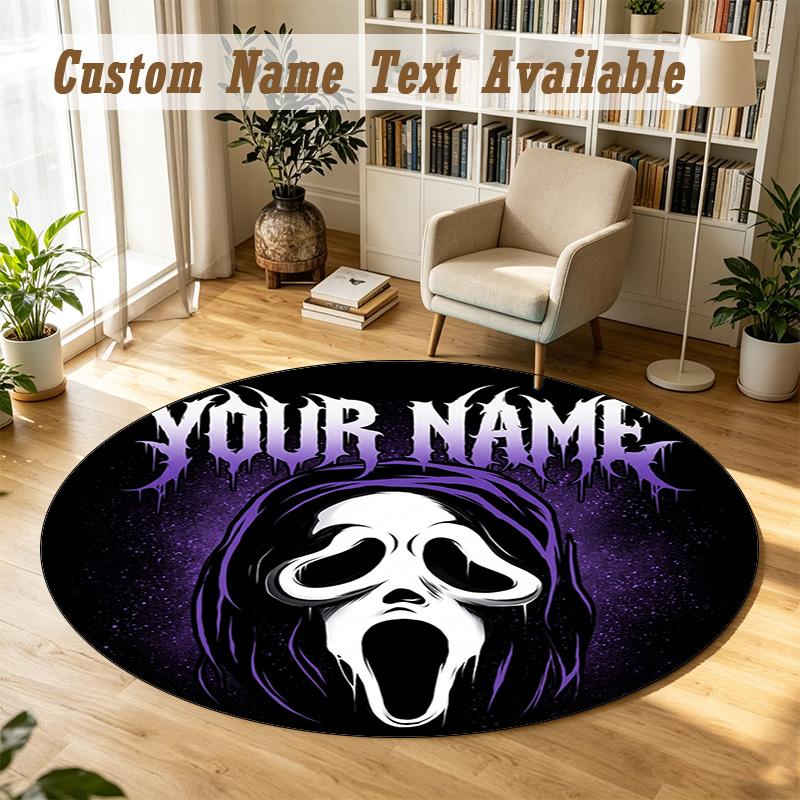 Scream Ghostface Personalized Round Rug Support Custom Name, Soft Home Decor Mat