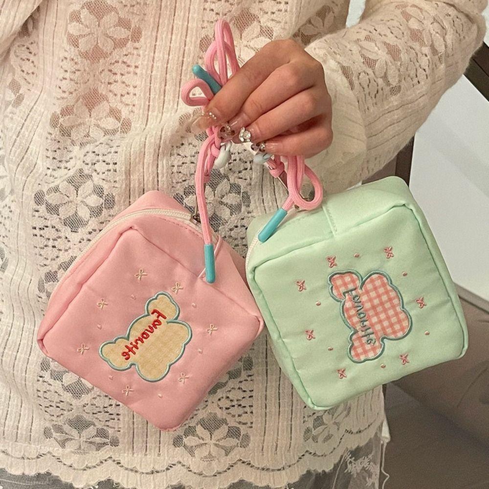 Mini Sanitary Napkins Storage Bag Embroidery with Lanyard Lipstick Storage Pouch Gift Large Capacity Feminine Period Pouch
