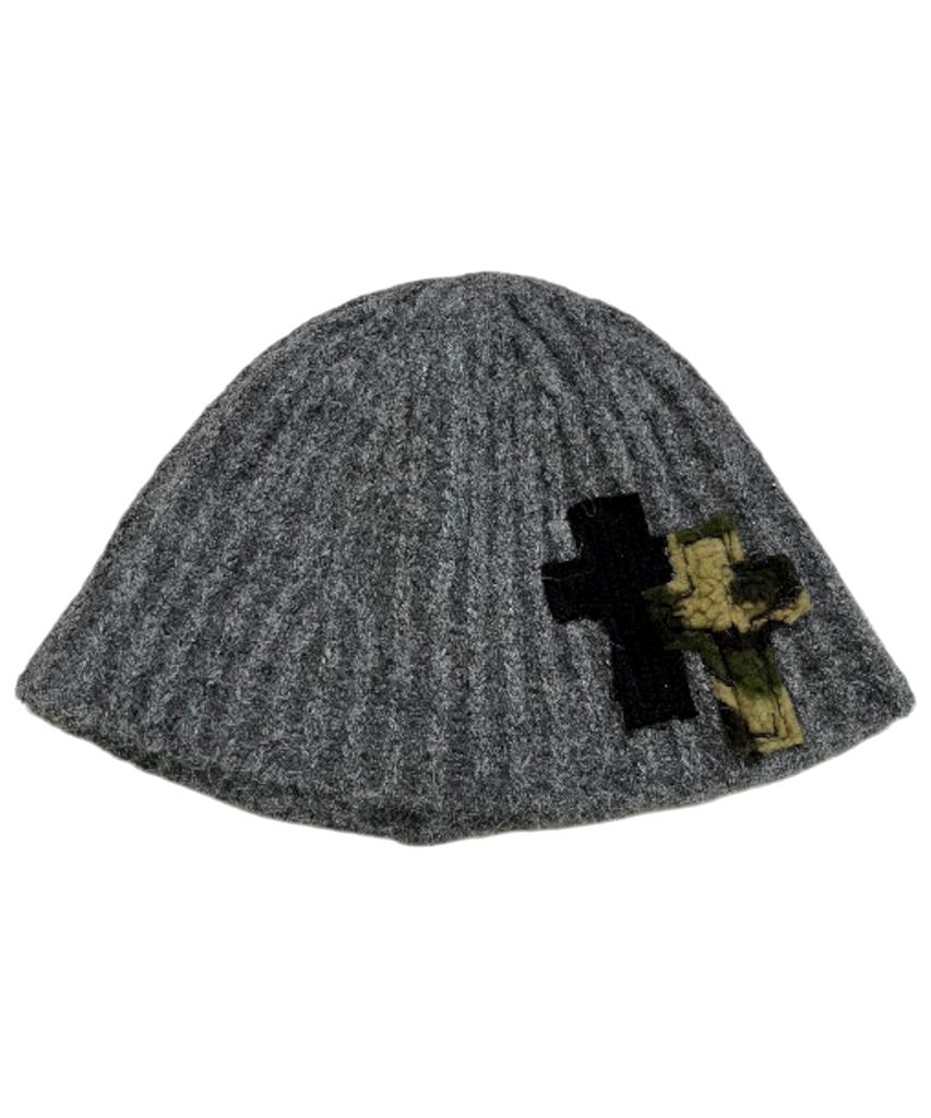 SK8ER ROCK Tone On Tone Cross Beanie ((Gray))