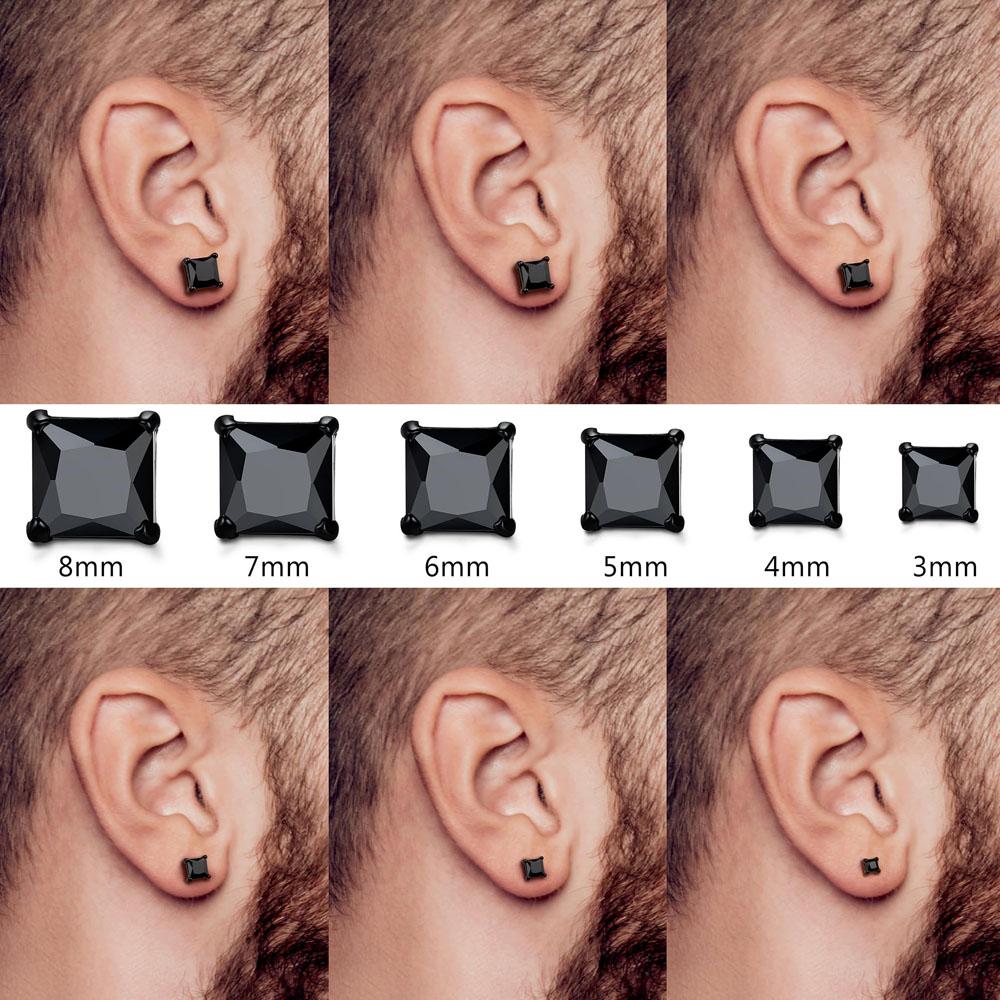 1-2 Pairs Hypoallergenic 316L Stainless Steel Square Round CZ Stud Earrings Sensitive Ear Studs Jewelry Set for Men Women 3-8MM