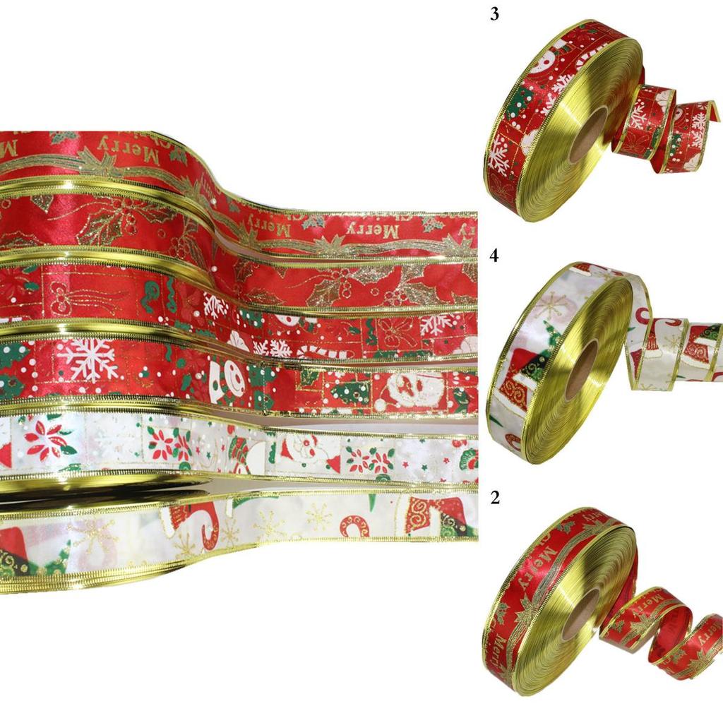 Festive 3.8cm Dual Color Printed Ribbon For Christmas Tree Decorations And Holiday Crafts