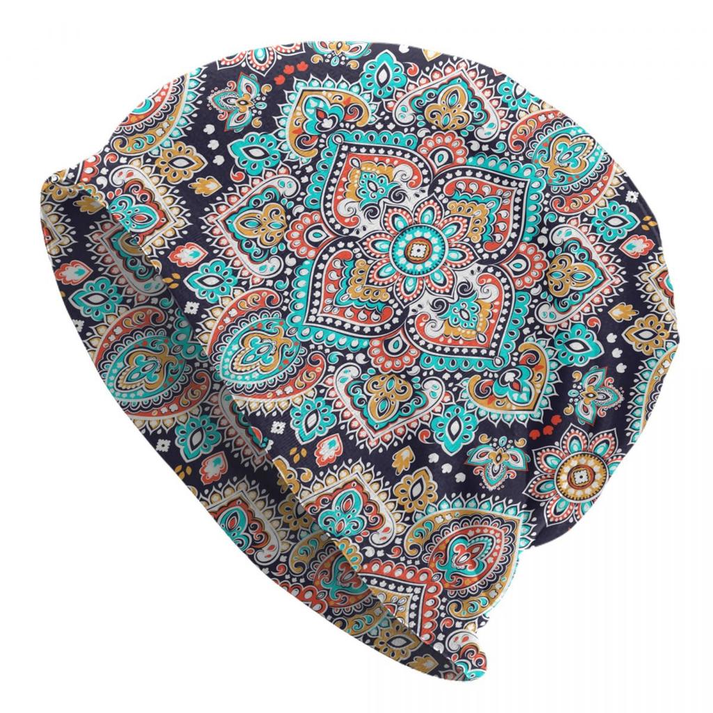Custom Bohemia Ethnic Unisexdala Flower Pattern Skullies Beanies Caps Winter Warm Women Unisex Knitting Hats Unisex Adult Bonnet Hats