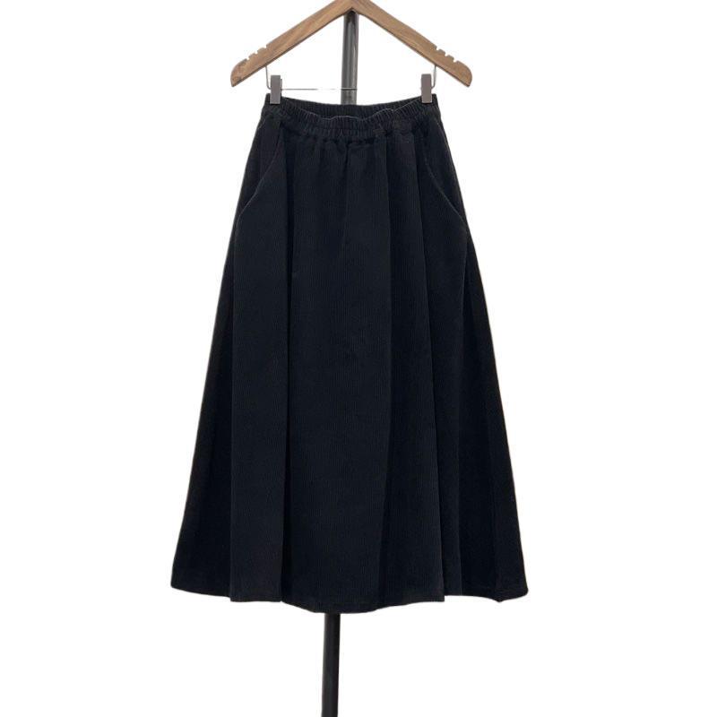 Plus Size High-Waisted Corduroy A-line Skirt - Loose Fit, Slimming, Big Hem for Autumn/Winter