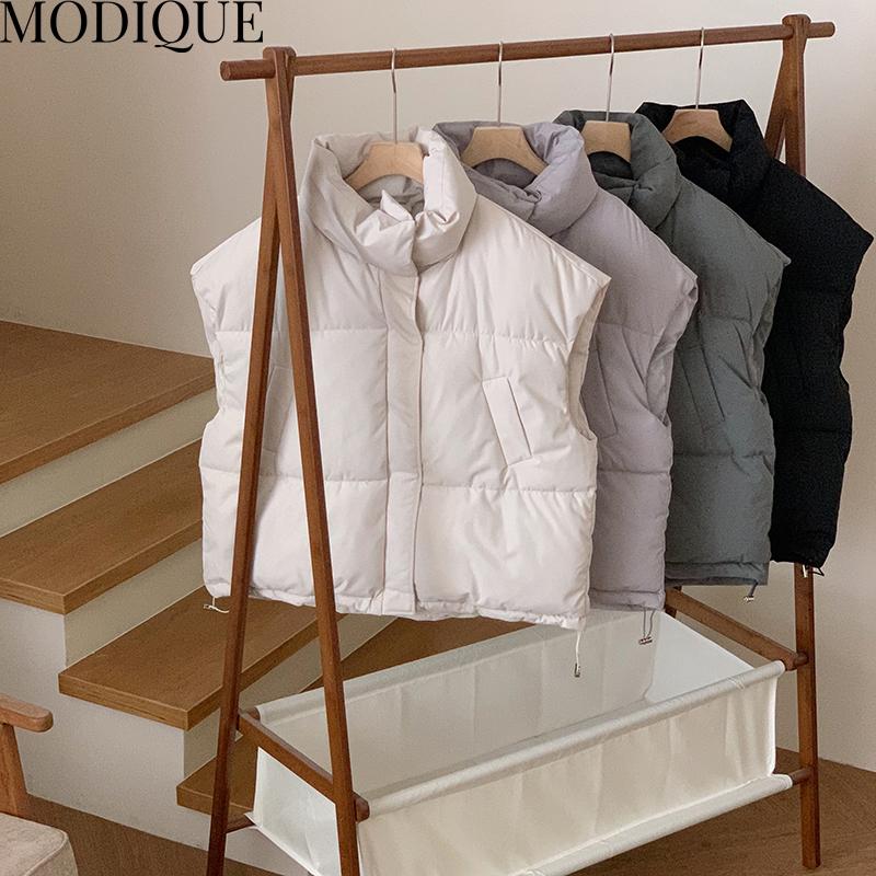 

MODIQUE Весна размера плюс, новая женская свободная универсальная однотонная утолщенная ватная жилетка, женская повседневная куртка на молнии с воротником-стойкой и длинным рукавом