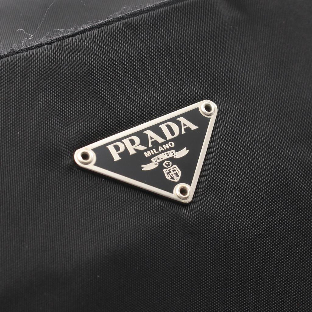 Used PRADA Triangle logo Shoulder Bag Nylon leather Black Used Women