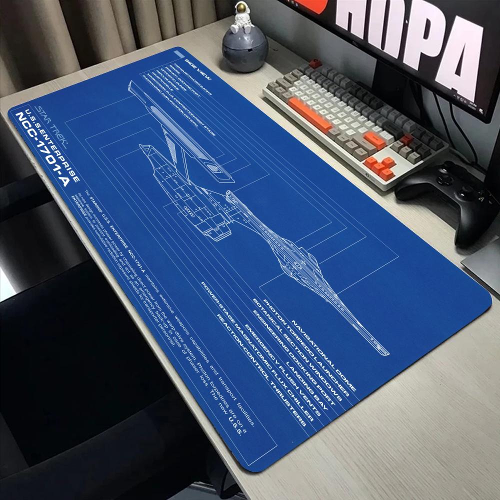 Large Starship Blueprint Pad Desk Pad Mouse Pad Gamer Computer Cabinet Star Trek Game Office Accessories Keyboard Anime Extended