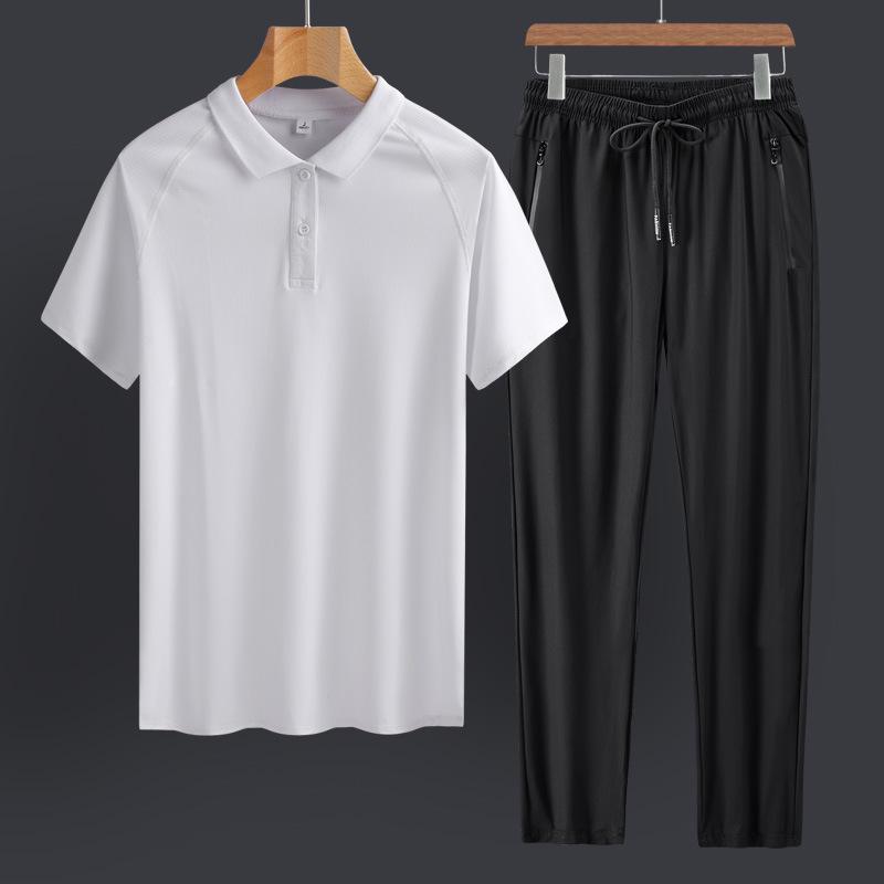 Men's Ice Silk Sports Suit - Comfortable Summer Casual Short Sleeve for Dad, Middle-aged, and Elderly.