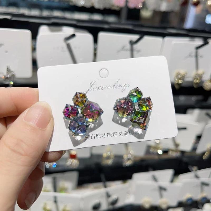 Bunte Strass-Ohrstecker für Frauen, trendig, Rot, Grün, Lila, rund, quadratisch, Statement-Ohrringe, Geometrie, Rosa, Schmuck, Geschenk