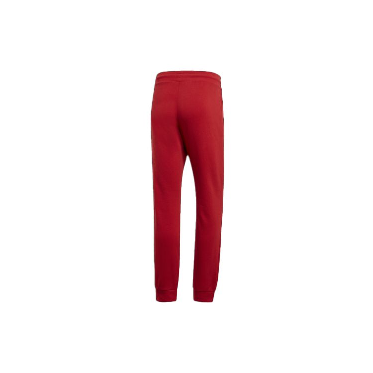 Adidas Originals Trefoil Essentials Cotton French Terry Slim Fit Drawstring Waist Ribbed Cuffs Casual Jogger Pants Men Red DX3618