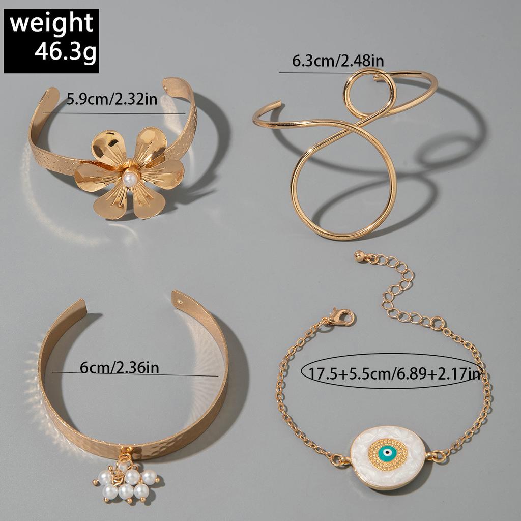 JMXD-Fashion Women’s Vintage Bohemian Arm Cuff Bracelet with Flower Eye Design, Imitation Pearl and Drip Enamel, Unique Niche Jewelry