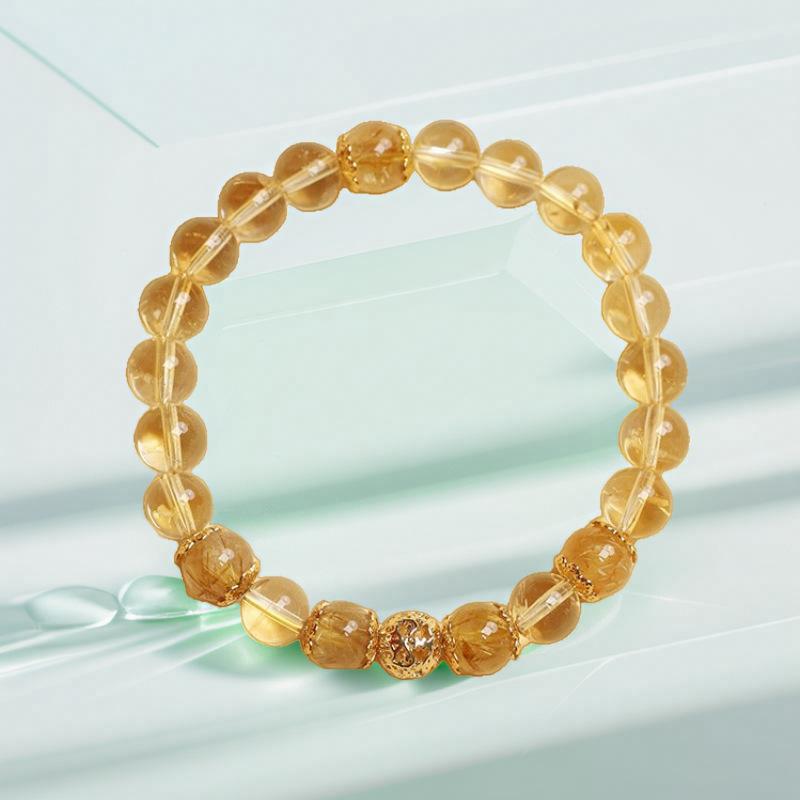 Natural yellow crystal bracelet for women, unique gift, Brazilian yellow loose beads, golden rutilated crystal bracelet