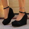 2026 Spring Autumn New Wedge Heels Pumps Fashion Round Toe Platform Suede Casual Women Shoes 10cm High Heels Solid Single Shoes