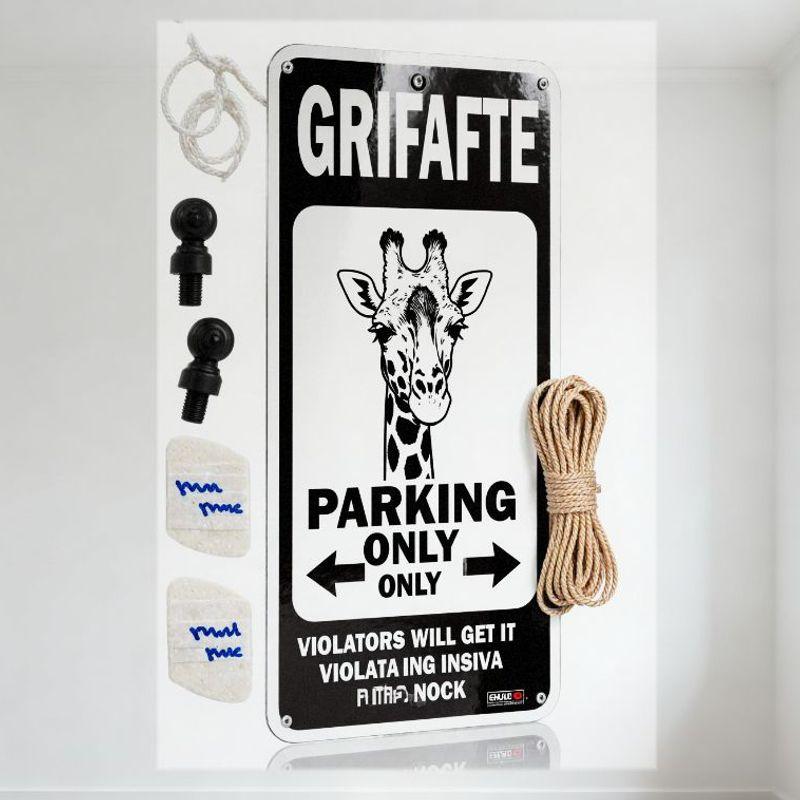 Vintage Black & White Giraffe GRIFAFTE Parking Only Metal Tin Sign with Arrows, Violators Text, Rope Decor for Bar Cafe Man Ca 20x30cm(7.8x11.8inch)