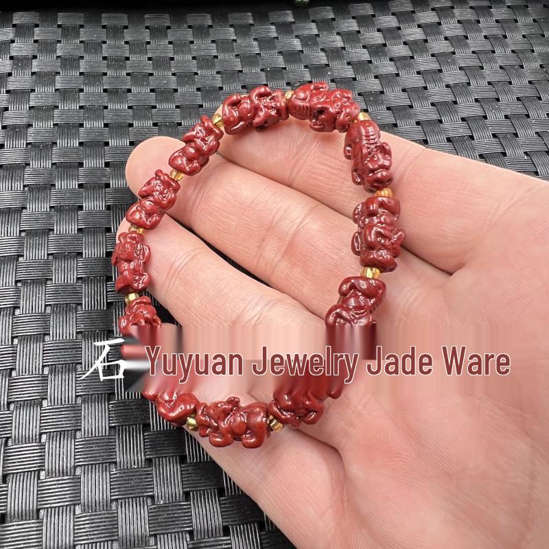 Cinnabar Pixiu Jade & Purple Gold Sand Couple Bracelet Set