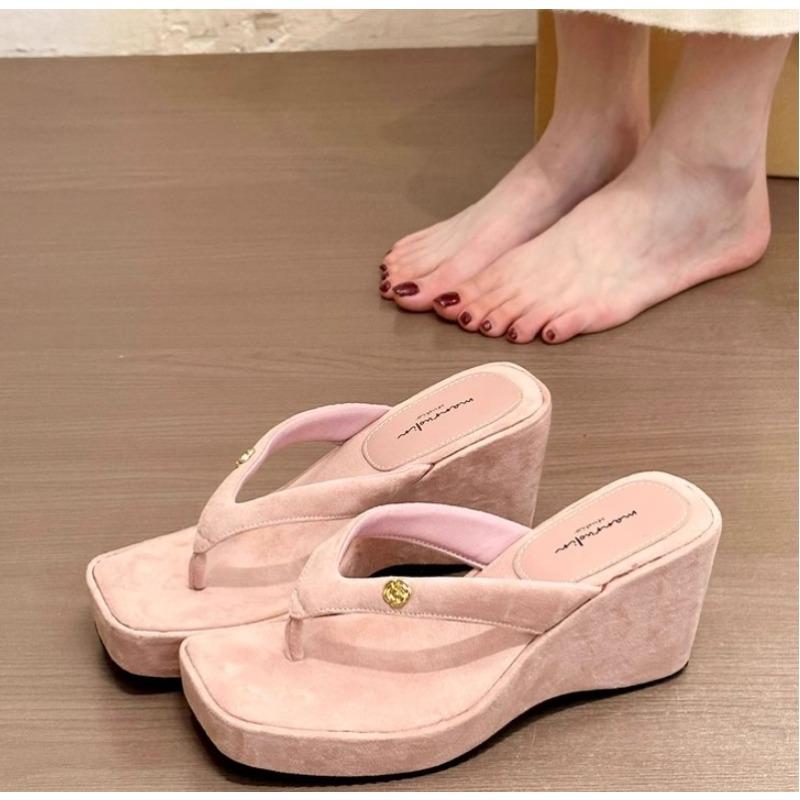 Fashion Summer New Brand Women Slipper Fashion High Wedge Heel Ladies Elegant Slides Square Toe Slip on Dress Flip Flop Zapatos Mujer