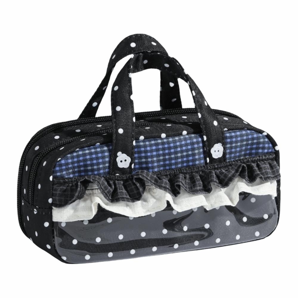 Ruffle Lace Trim Pencil Case Multi-Layer Pencil Pouch Kawaii Pen Bag Students чёрный