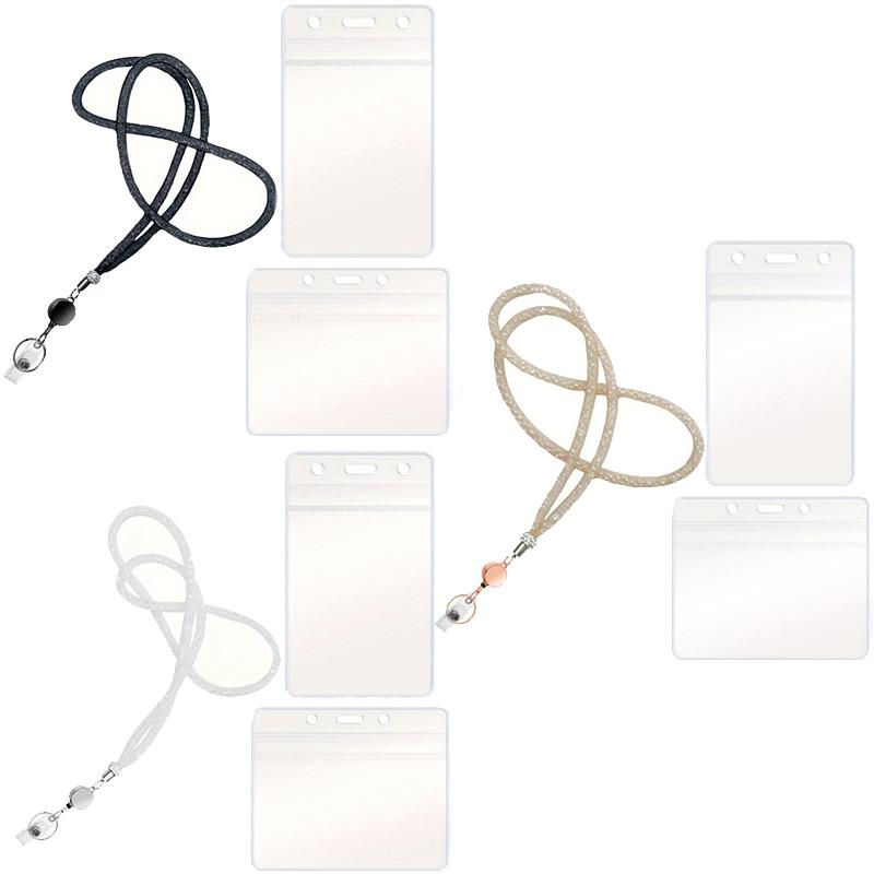 Bling Rhinestone Retractable ID Badge Lanyard Waterproof Card Case Key Holder Stylish Work Badge Clip For Office Daily Use