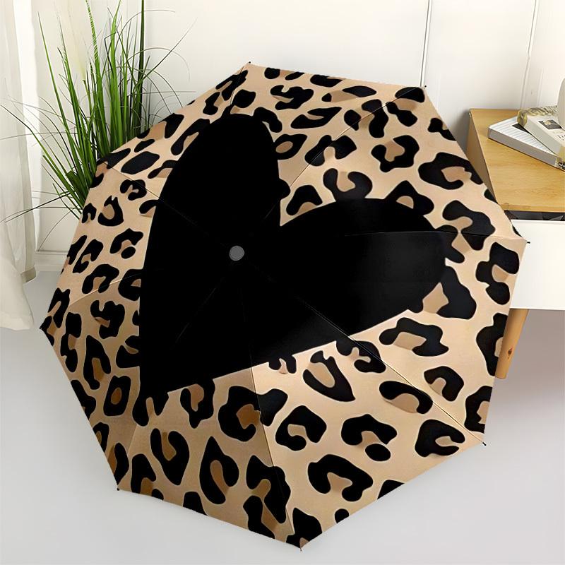 1pc Leopard Heart Automatic Open/close Umbrella, 8-Rib sturdy structure, Auto Folding/Opening, Portable Travel Umbrella for Women, Parties011