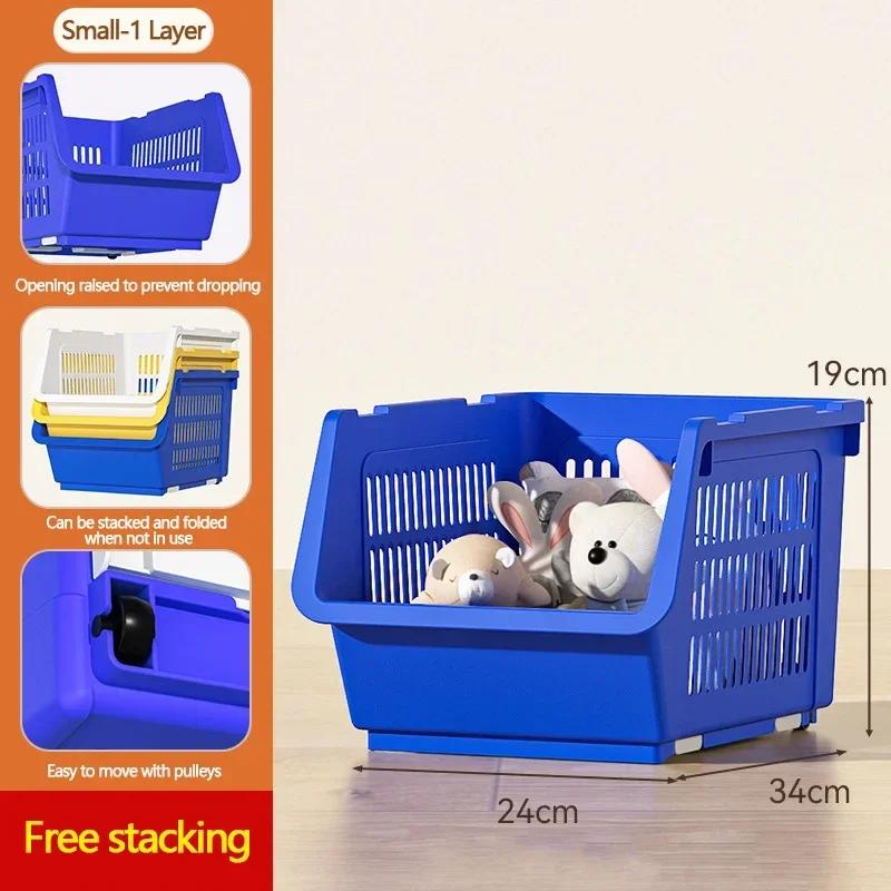 Stapelbarer Korb Küche mit Rädern Spielzeugaufbewahrungsregal Kunststoff Stapelbare Aufbewahrungsbehälter Offene Vorderseite Vorratskammer Obst Küche Badezimmer