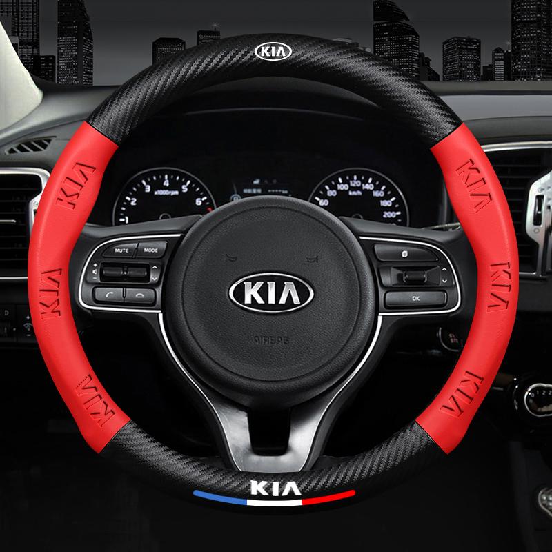 Car Steering Wheel Cover Carbon Fiber Pattern Leather Sleeve For KIA RIO Ceed EV6 EV9 Stinger Forte Niro K9 Soul Sorento Cerato