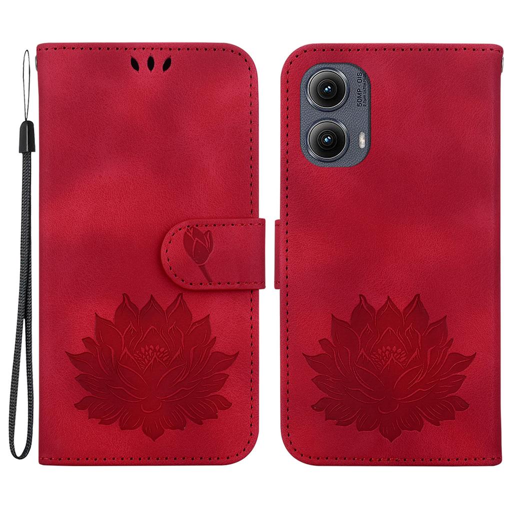 Für Motorola Edge (2024) 5G Brieftasche Handyhülle Lotus Prägung Leder Ständer Abdeckung