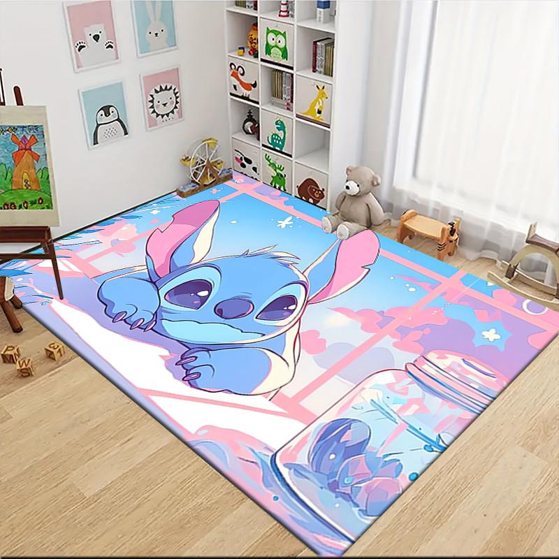 1pc Stitch Cartoon Carpet, 100% Polyester, Non-slip, Machine Washable, Waterproof, Outdoor Yard and Garden Decor, Home and Bedroom Decorative