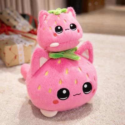 Cute Strawberry Cat Plush Toy Stuffed Pink Cat Turn Into Strawberry Plushies Cartoon Birthday Gift