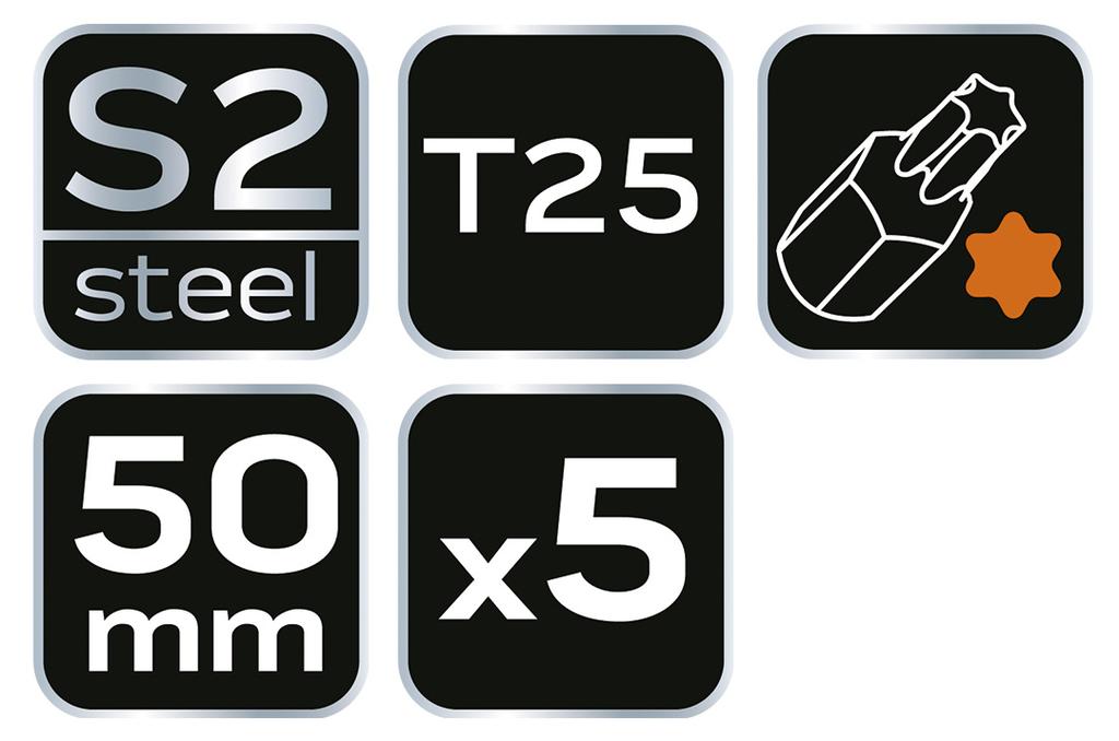 Impact Bits S2, 50 Mm, T25 - 5 Pcs.