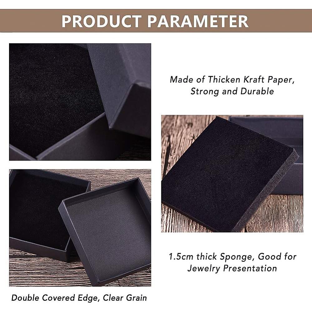 8pcs Kraft Paper Jewelry Boxes with Sponge Square Black 12x12x4.2cm