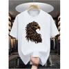 European Sizes Men's Casual Digital Print T-shirt-round Collar Short-sleeved Street  Style Summer Fashion Trend Sports Wind White Men's T-shirt