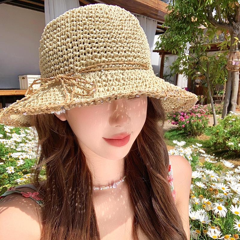 Unisex Summer Fashionable Straw Hat With Bow And Casual Style For Beach Days
