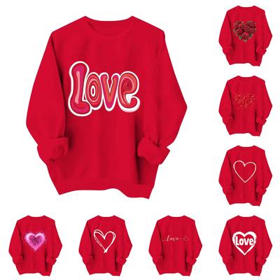 Ladies' Casual And Fashionable Round Neck Top With Valentines Print Hooded T,shirt Long Sleeved Sweatshirt