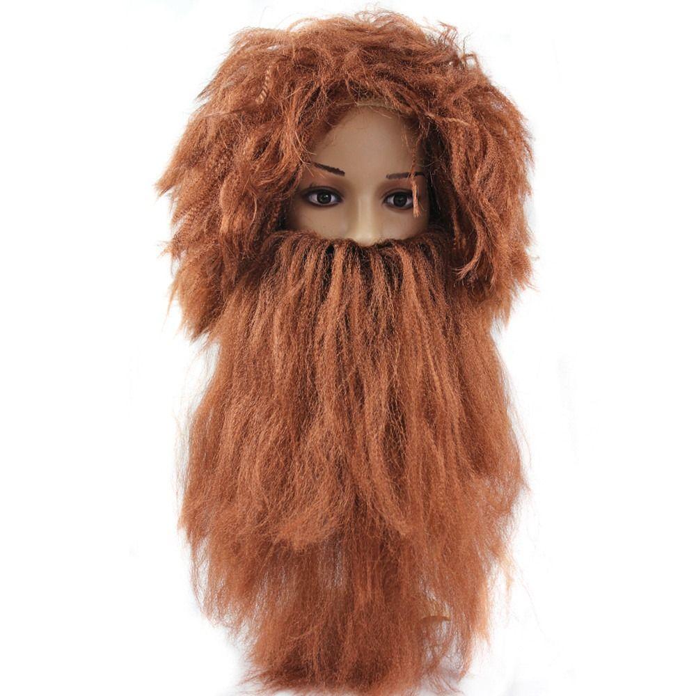 2Pcs/Set Halloween Wigs and Beard Set Funny Wizard Wig Beard Wild Men Wigs and Beard Costume Party