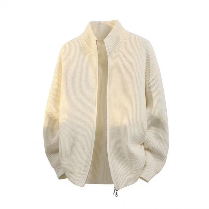 Men S Double Zip Knit Cardigan Loose Solid Color High Quality Sweater Coat