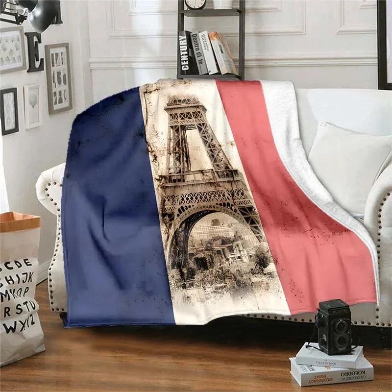 Eiffel Tower Retro Style Flannel Plush Throw Blanket Creative Soft Warm Lightweight Home Sofa Bed Decor Office Travel Gifts