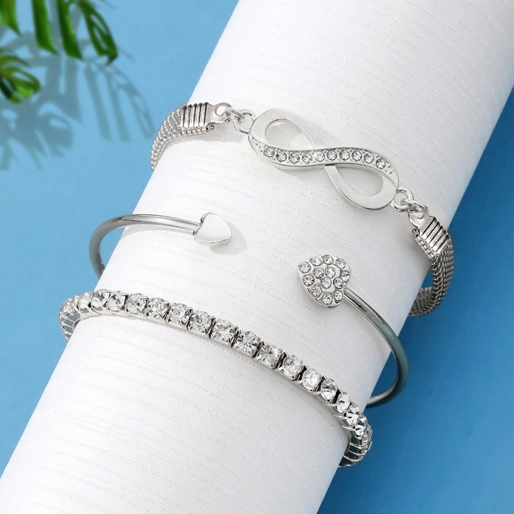 Bracelet 3 Pièces pour Femmes cuivre Rétro Personnalité Torsades de Pâte Frite Bracelet Gemme d'Imitation Exagéré Bracelet Punk Accessoire