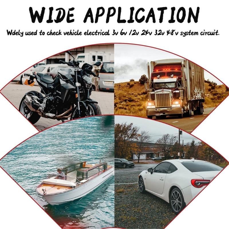 Heavy Duty 3-48V Digital LCD Circuit Tester with Spring Wire Truck Vehicle Low Voltage & Light Tester Metal Probes