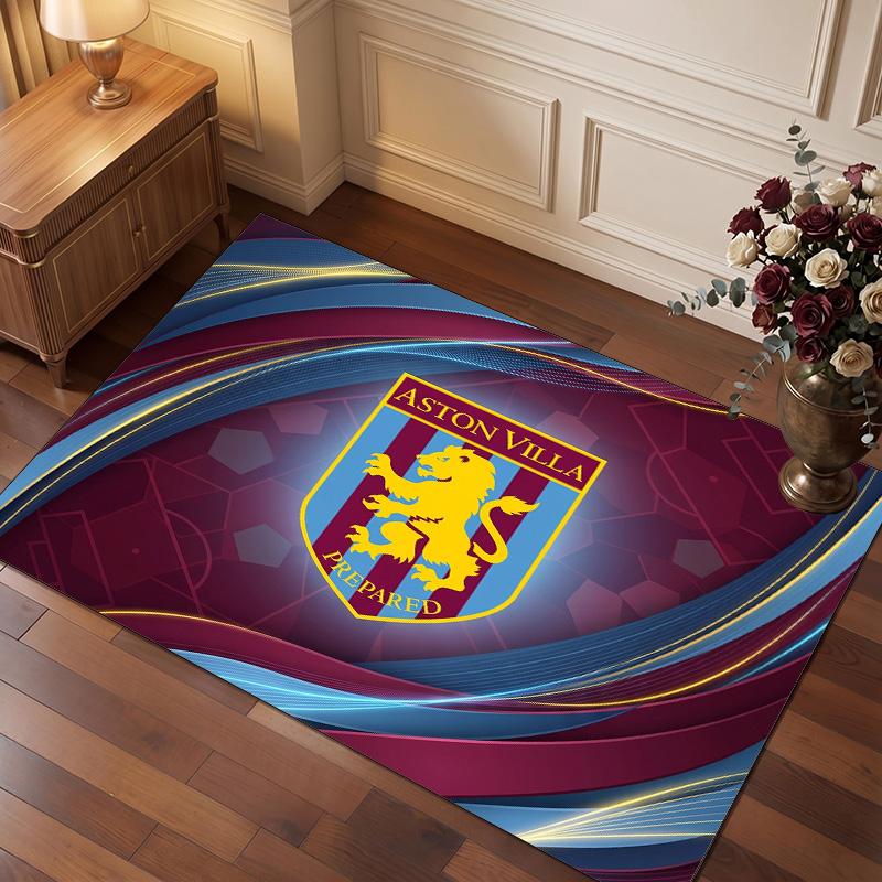 Aston Villa Football Print Crystal Velvet Rug, Comfortable Water Absorbent Non Slip Indoor Floor Carpet