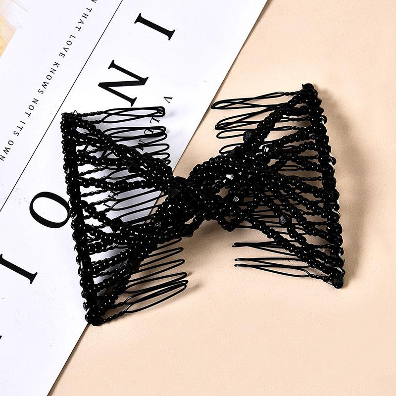 Women DIY Hair Accessories Pearl Beaded Elastic Hair Claw Hairpin Magic Comb Up-Do Hairstyle Bun Maker Tool Ponytail Hairdo Wolf