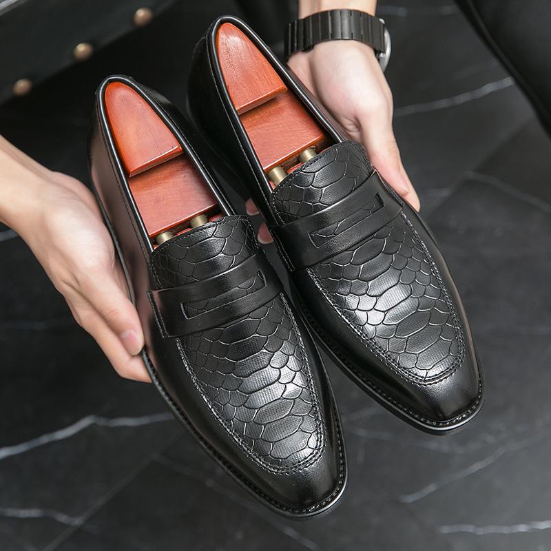 Men's Cross-Border Stylish Slip-On Leather Business Casual Shoes, Fashionable Black Wedding Loafers