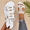 New Summer Style Slip-On Flat Sandals for Women, Solid Color with Metal Decoration, Casual Slippers, Women Shoes