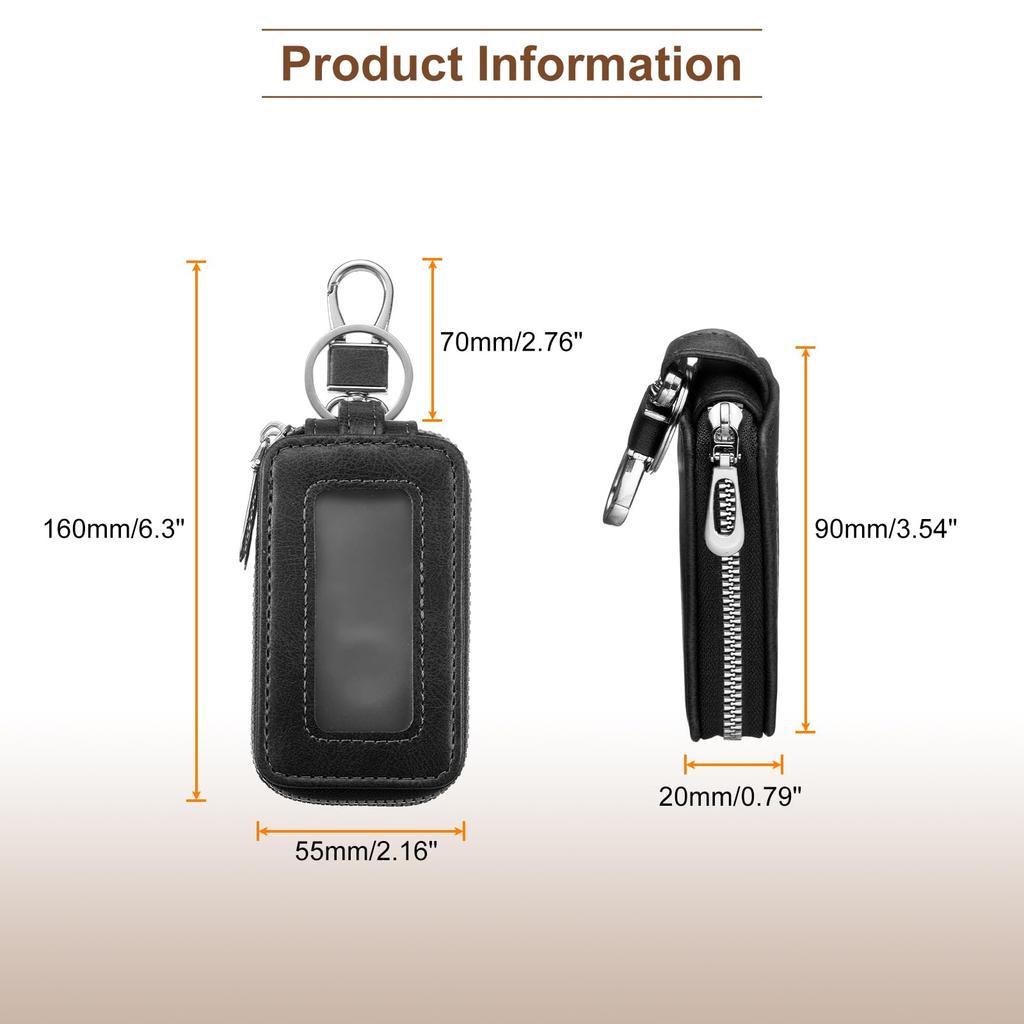 Car Key Fob RFID Smart Key Metal Key Zipper for Remote Key Black [uxcell] 2-Pack Case, Leather, Compatible, Keychain, Holder, Hook, Ring, Bag, Fob,