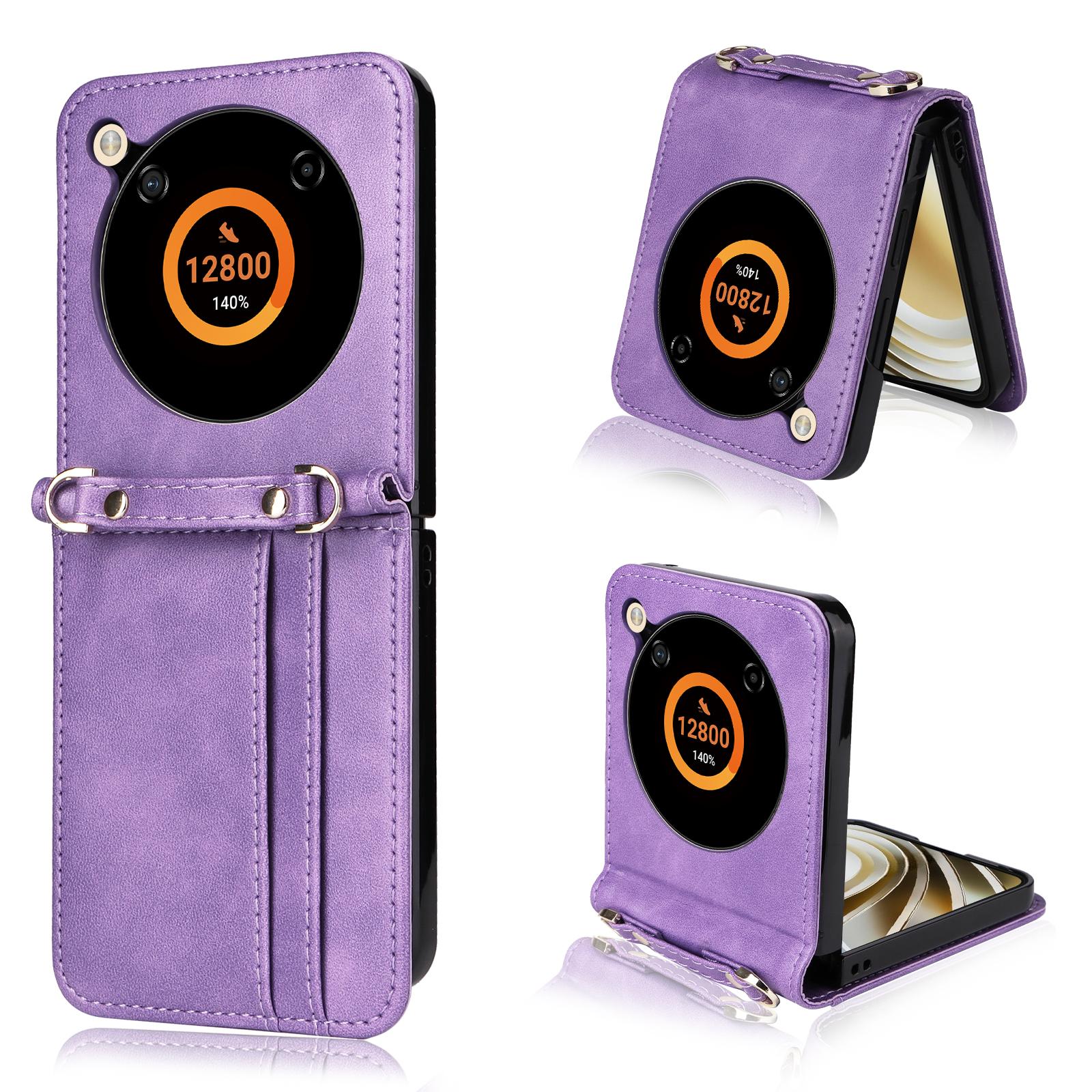 

For ZTE nubia Flip 5G/Libero Flip A304ZT Case Card Holder Leather Phone Cover with Lanyard Purple